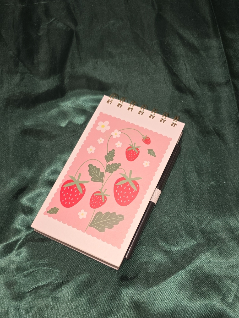 Pink Strawberry Spiral Notebook with Pen Holder